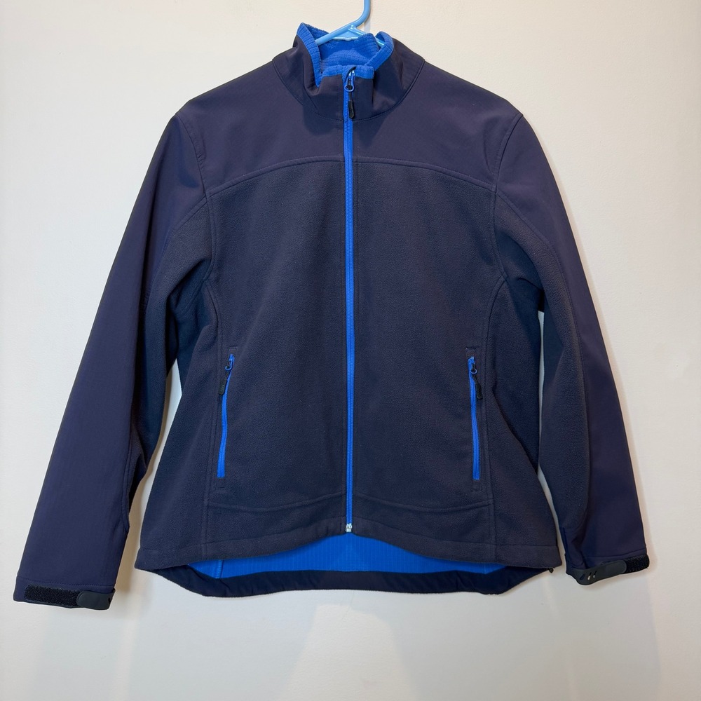 Lands End Windcheck Fleece Softshell Jacket Navy Blue Full Zip Youth Large 14-16